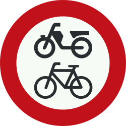 Nederlands verkeersbord: Cyclists and mopeds prohibited